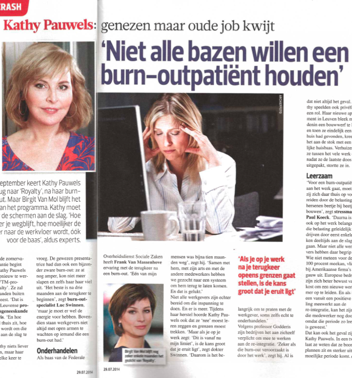 Kathy Pauwels est-elle guérie du burnout ? Interview du Dr Paul Koeck dans "Dag Allemaal".